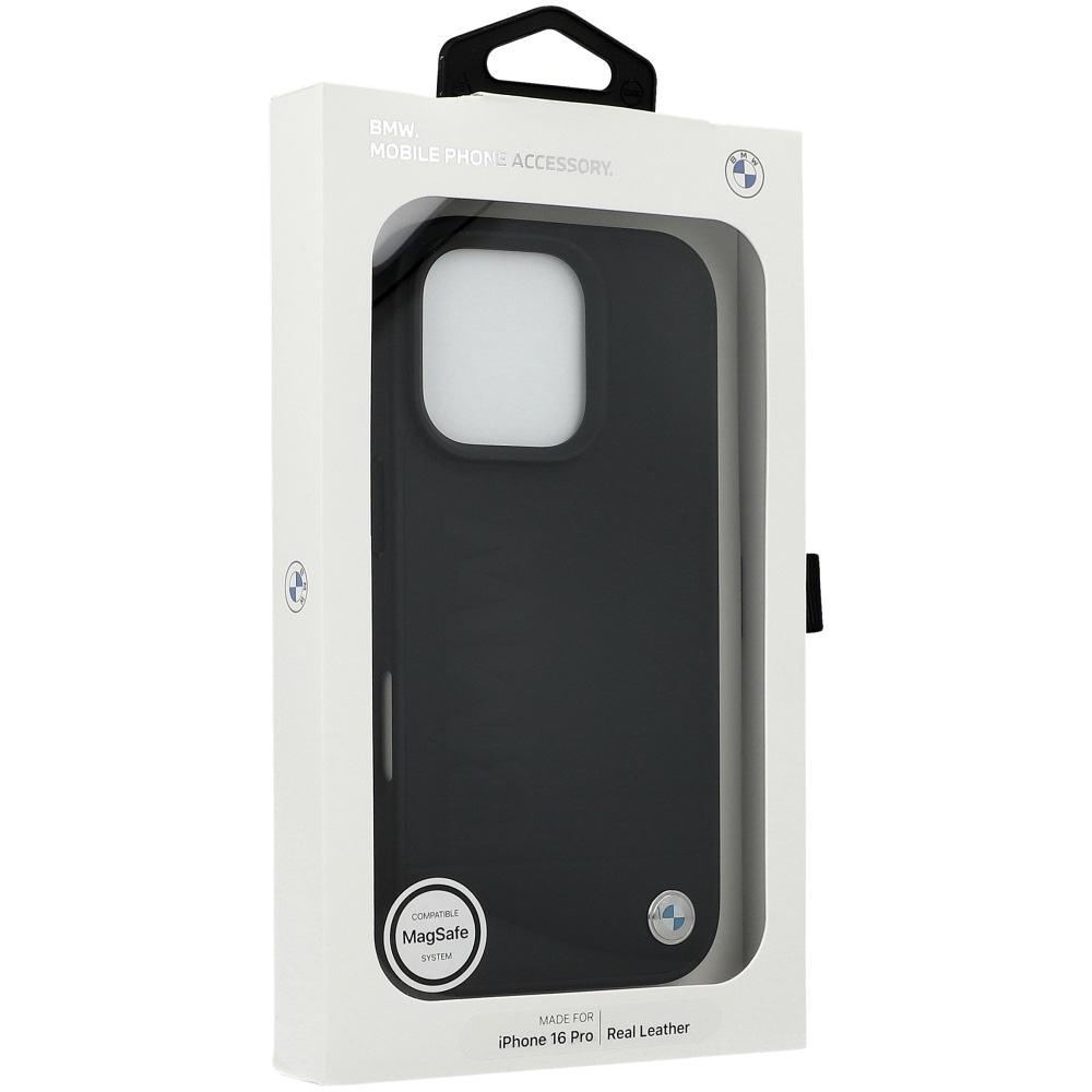 Etui BWM Leather Hot Stamp do Apple iPhone 16 Pro do MagSafe, czarne